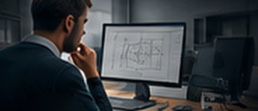 Engineer reviewing a technical drawing on screen